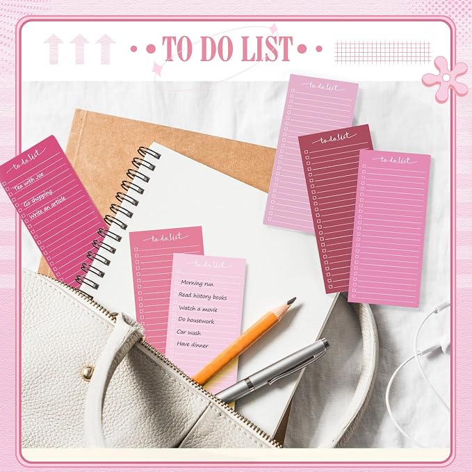 Censen 10 Pack 500 Sheets to Do List Notes Daily Checklist Notepad with 50 Sheets Undated Memo Pad Color Block Shopping List Weekly Plan Notepad Organizer Planners(Gradient Pink,Lined)
