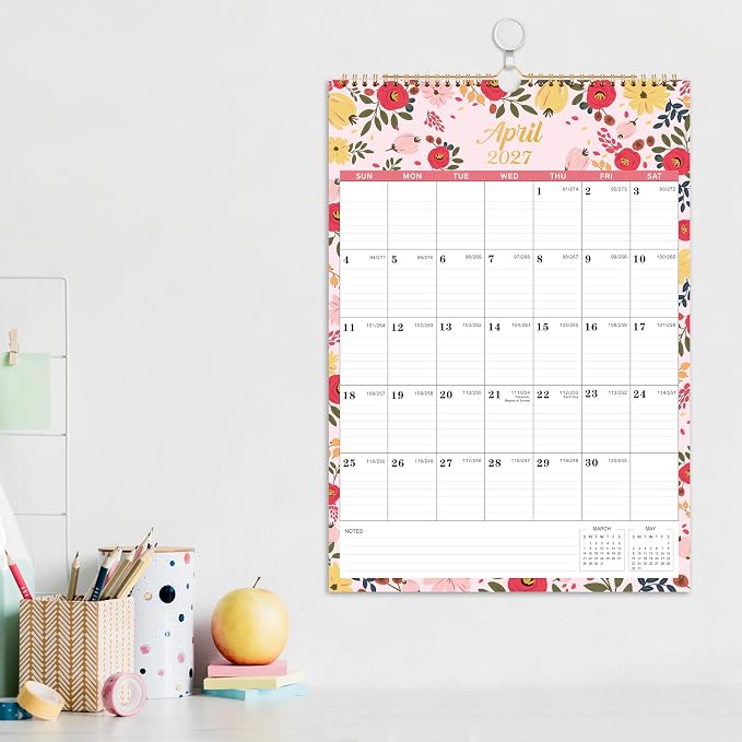 Calendar 2026-2027- Wall Calendar 2026-2027, 18 Monthly Calendar from Jul. 2026 - Dec. 2027, 12" x 17", Wall Calendar With Twin-Wire Binding - Green