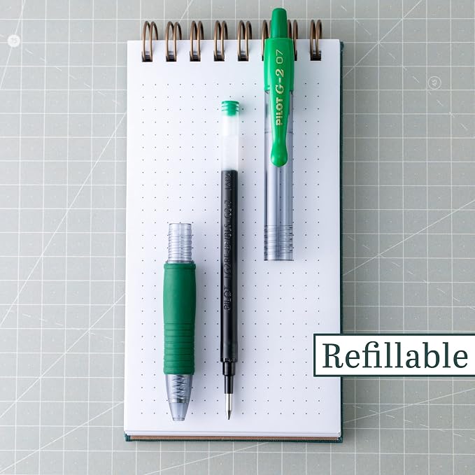 Pilot G2 Premium Gel Roller Pens, Fine Point 0.7 mm, Green Ink, Pack of 12 - Ideal for School, Journaling and Office Writing