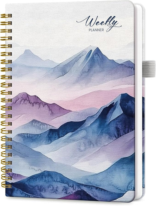Taja Undated Weekly Planner, Weekly To Do List Notebook with Goal & Habit Tracker Organizer, A5 Weekly Planner Notebook with Spiral Binding, 6.1" x 8.2" - Distant Peaks