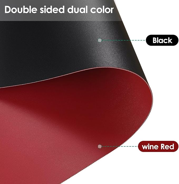 Faux Leather Table Cover,1.8mm Thick,30x48 Inch Table Protector,Table Pads for Dining Room Table Rectangular,Table Cover Protector.(Black+Wine Red,30x48)