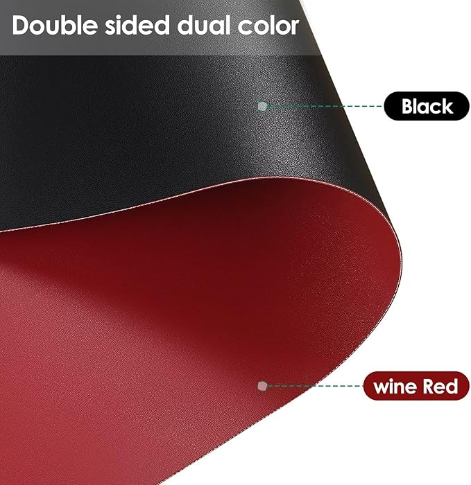 Faux Leather Table Cover,1.8mm Thick,40x60 Inch Table Protector,Table Protector for Dining Room Table,Table Pads for Dining Room Table Rectangular.(Black+Wine Red,40x60)