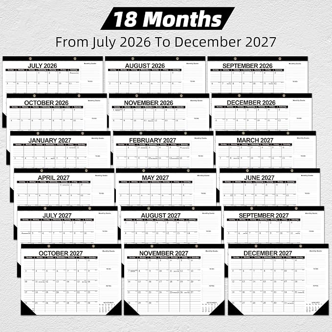 MZD8391 Desk Calendar 2026-2027, Jul 2026-Dec 2027, 17" x 12" Big Calendar | 18 Months, Large Desktop Calendar, Wall Calendar, Monthly Planner, Julian Dates,Home School Office Planning Organization Gift