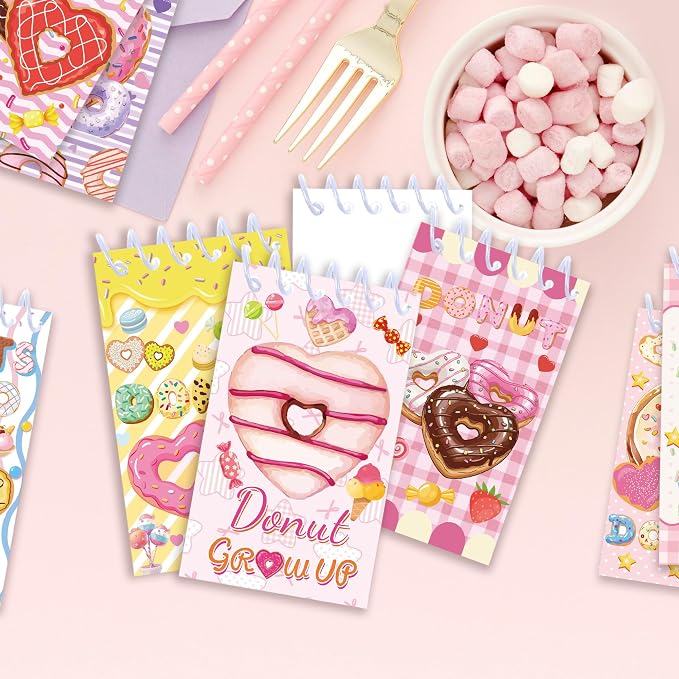 Doughnut Mini Pocket Notebooks 24 Pcs, 2.36 x 3.94 Inch Cute Small Notebooks 16 Sheets 32 Pages, Donut Coil Memo Pads Bulk for Daily Planning, Shopping Lists, Office School Supplies, Sweet Party Favors