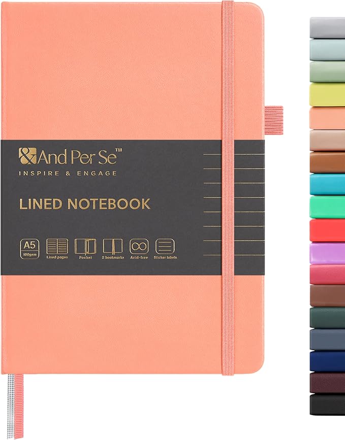 &And Per Se Lined Journal Notebook, 160 Pages, A5 5.7 x 8 inches College Ruled Thick Paper Notebook Journals for Writing, Hardcover Notebooks for Women Men Office School (1 Pack, Peach Pink)