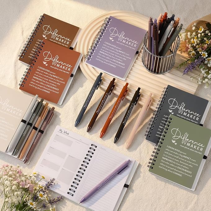 Tellingyou 20 Sets Difference Maker Employee Appreciation Gift for Coworker to Do List Notebooks with Ballpoint Pen Note Pads Journal Back to School for Teacher Nurse Staff Team (Morandi Earth Tones)