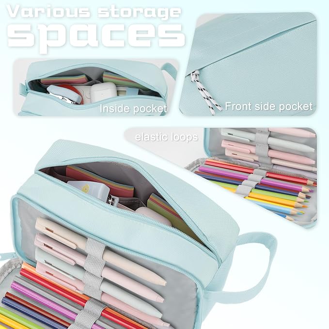 Yeplan Blue Pencil case,Large Capacity Pencil Pouch | Pencil Bag,Pencil Box,Cute Pencil Case,Stationery,Durable Light Weight Material,Back To School, Pencil Case For Girls