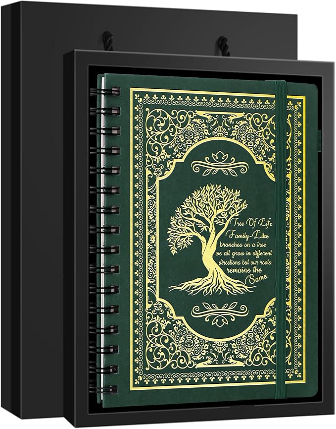 A5 Hardcover Spiral Notebook Tree of Life Journal Daily Journals for Writing Travel Notebooks Journal for Women Men 80GSM Paper Leather Spiral Journal,5.7"x8.3"（Spiral Tree -Green)
