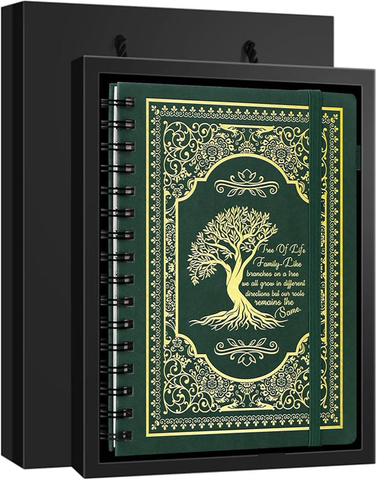 A5 Hardcover Spiral Notebook Tree of Life Journal Daily Journals for Writing Travel Notebooks Journal for Women Men 80GSM Paper Leather Spiral Journal,5.7"x8.3"（Spiral Tree -Green)