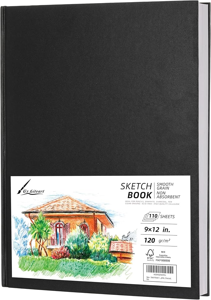 3-Pack Hardcover Sketch Book 9" x 12" - 110 Sheets (220 Pages) Each, 120GSM Thick Smooth Drawing Paper, Hardbound Sketchbooks for Artists & Students