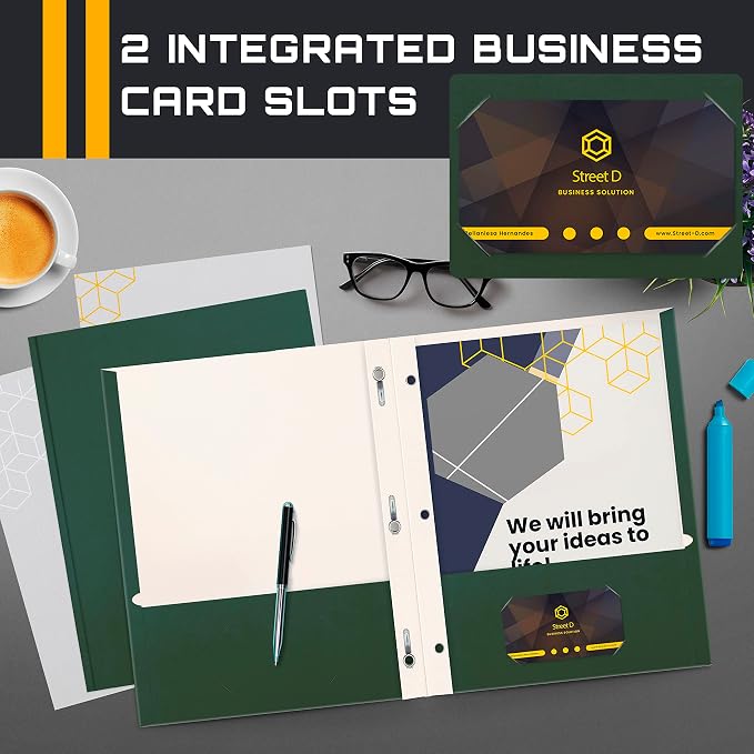 Better Office Products Dark Green 2 Pocket Folders with Prongs, 50 Pack, Letter Size, Matte Texture, 8.5 x 11 Inch