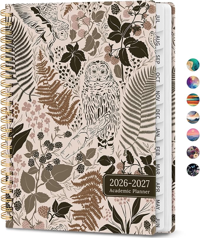 Academic Planner 2026-2027, Weekly and Monthly Calendar Book, July 2026 – June 2027, Hardcover Planner with Tabs, Perfect for Teachers, Students, Women & Men, A5 (6.4" x 8.5") - Owl