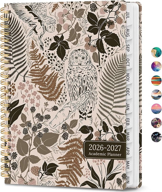 Academic Planner 2026-2027, Weekly and Monthly Calendar Book, July 2026 – June 2027, Hardcover Planner with Tabs, Perfect for Teachers, Students, Women & Men, A4 (8.5" x 11") - Owl