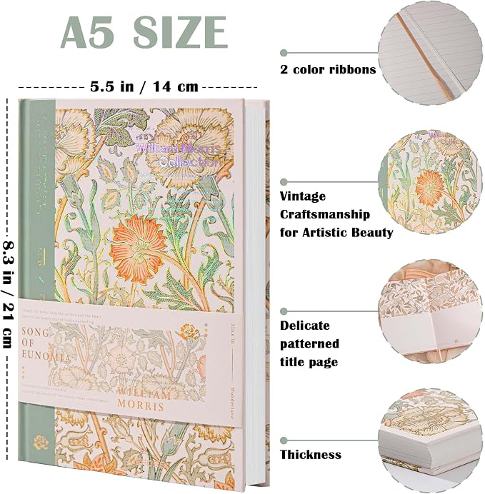 TIEFOSSI Aesthetic Lined Journal Notebook for Women Writing | A5 College Ruled Hardcover Notebook,100gsm 224 Pages-Thick Travel journals for writing ,for Work Organization, Note Taking