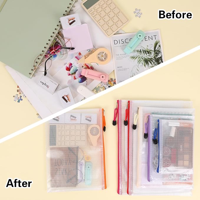EOOUT 38pcs Mesh Zipper Pouch, Waterproof Zipper Bags, 8 Sizes Plastic Travel Pouch, 12 Colors, Multipurpose for Board Game, Travel Storage, Office Appliances, Home Organize
