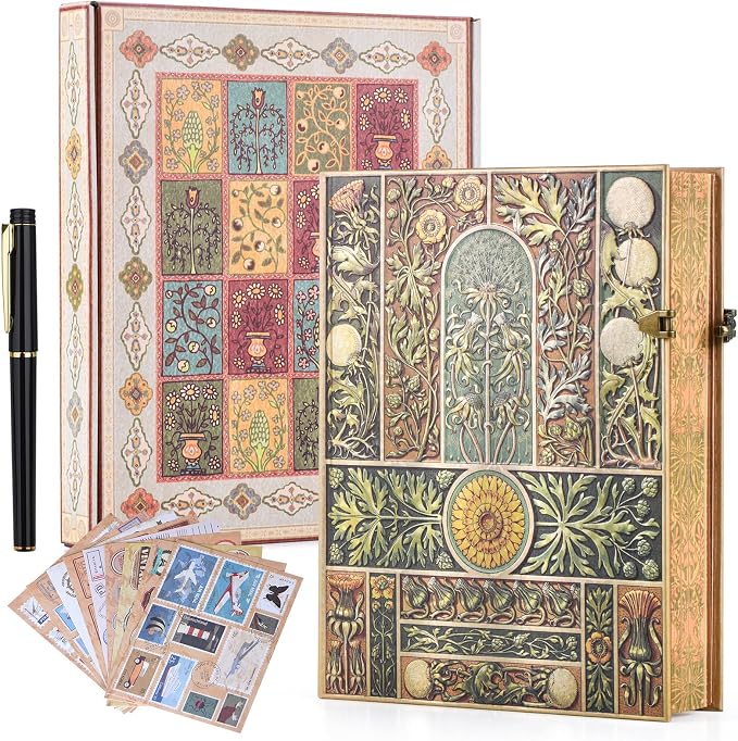 Vintage 3D Verdant Voice Hardcover Lined Journal - 192 Pages (96 Sheets) with Envelope Pocket- Memory Keeping Travel Diary & Commemorative Notebook for Milestone Moments