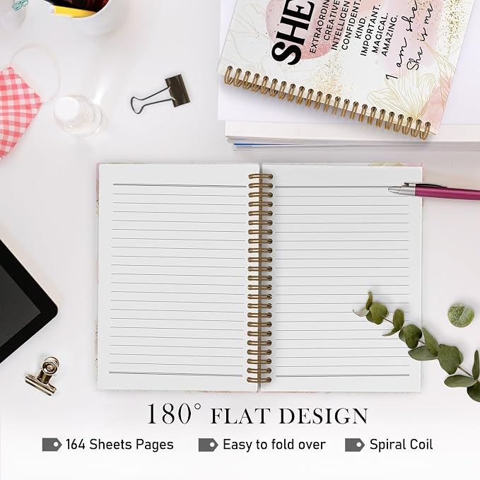 Pink She Is Inspirational Spiral Notebook, Positive Affirmations Journal Notebook, Self Care Pink Abstract Notebooks for School Work, Motivational Office Supplies Gifts for Women, 5.5x8.3 Ines