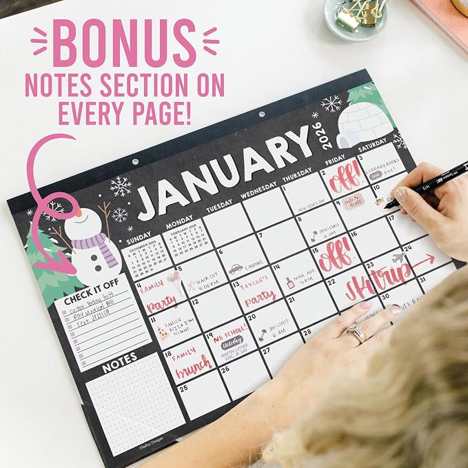 Hadley Designs Large Teacher Desk Calendar 2026-2027 - Desktop Calendar 2026, 18-Month Academic Desk Calendars for School, Home & Office, Cute Classroom Must Haves, Back to School Teacher Gifts