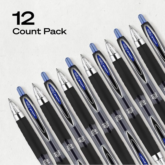 uniball™ 207 Gel Pens, Blue Ink, 1.0mm Bold Point, Retractable, 12 Count, Smooth Writing, Fraud-Resistant, uni Super Ink™