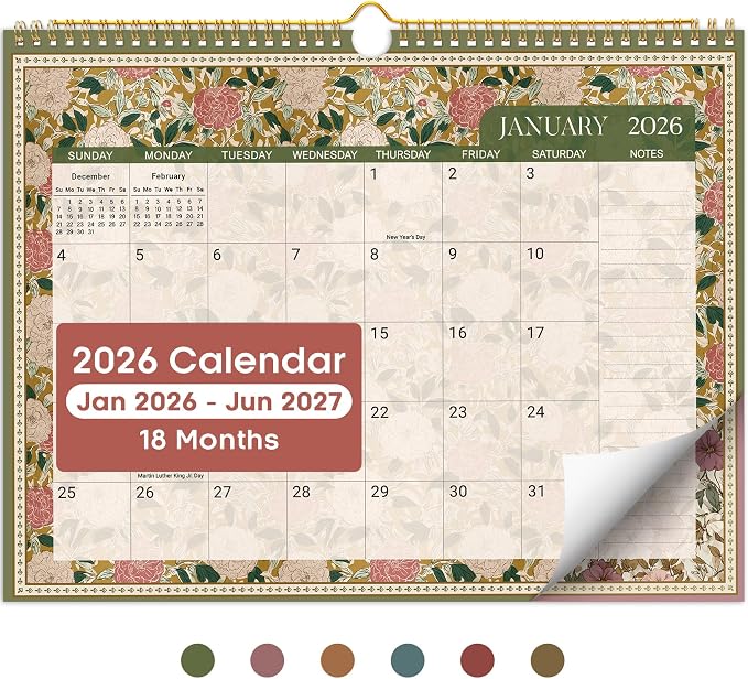 Calendar 2026-2027, Monthly Wall Calendar Runs Until June 2027, 11.5" x 14.8", Spiral Binding Hanging Wall Calendar, Perfect for Home or Office,Floral Borders