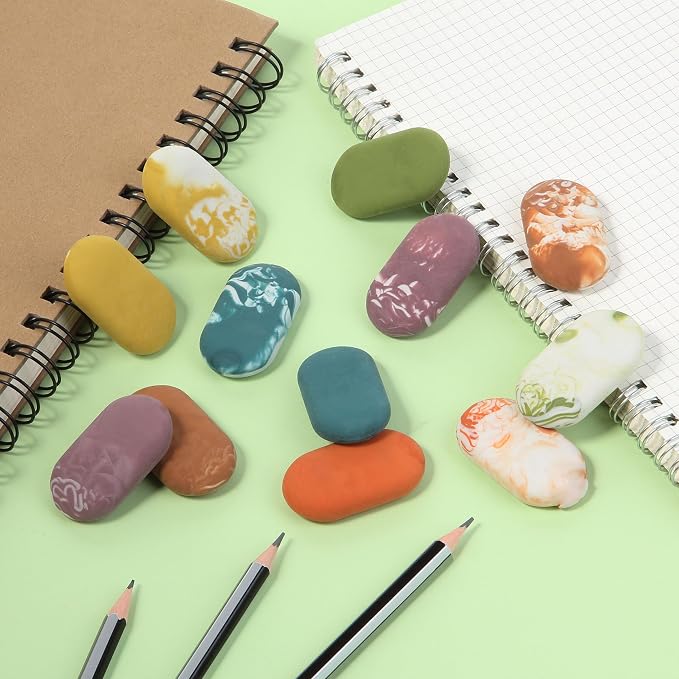 Mr. Pen- Marble Pencil Erasers, 12 Pack, 1" x 2" | Soft Rubber Marble Pencil Erasers for School, Office, Art Sketching, Homework, Exams, Clean Smudge-Free Correction