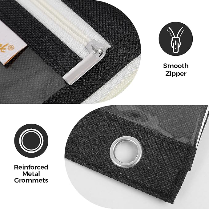 3 Ring Binder Pencil Pouch, 3-Pocket Zipper Pencil Case with Reinforced Grommets & Clear Window, Durable Pen Organizer for School Office Supplies Black