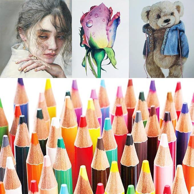 Heshengping 48 Color Colored drawing sketching Pencils Set for Coloring Books Drawing kit Art Supplies with Roll up Canvas Case gift for Adults Beginners familys