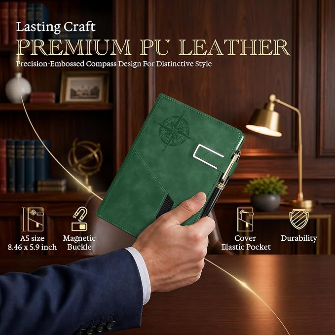 Lined Notebook Journal for Men Women, College Ruled Notebook, Hardcover Leather Journal with Pen & Gift Box, 256 Pages Thick Daily Diary, Professional Notebooks for Work, Travel, Executive, Writing,A5