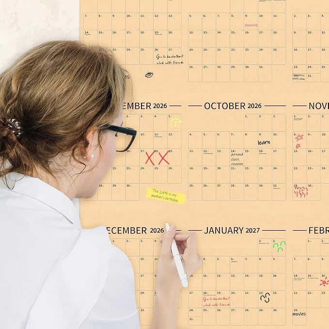 GuassLee Large Yearly Wall Calendar 2026-2027, Full Year Calendar One Page, Jun 2026- May -2027, Annual Wall Calendar 2027, 24"X 48" 12-Month Calendar Wall with Stickers