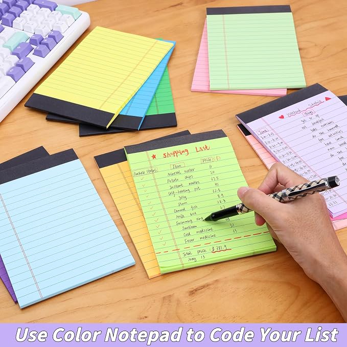 Oleitodh 36 Pack Legal Pads 5 x 8 Inch Multicolor Wide Ruled Notepads | 12 Color Memo Pads with 30 Sheets Each, Perforated Lined Writing Paper with Sturdy Backboard for Office, School, Study