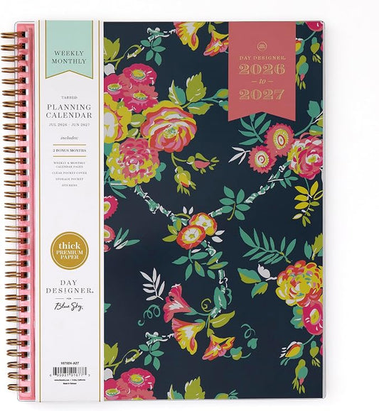 Blue Sky 2026-2027 Weekly & Monthly Academic Planner, 8.5"x11", Peyton Navy | July 2026 - June 2027, Clear Pocket Cover, Laminated Tabs, Storage Pocket, Stickers, Academic Year, Day Designer