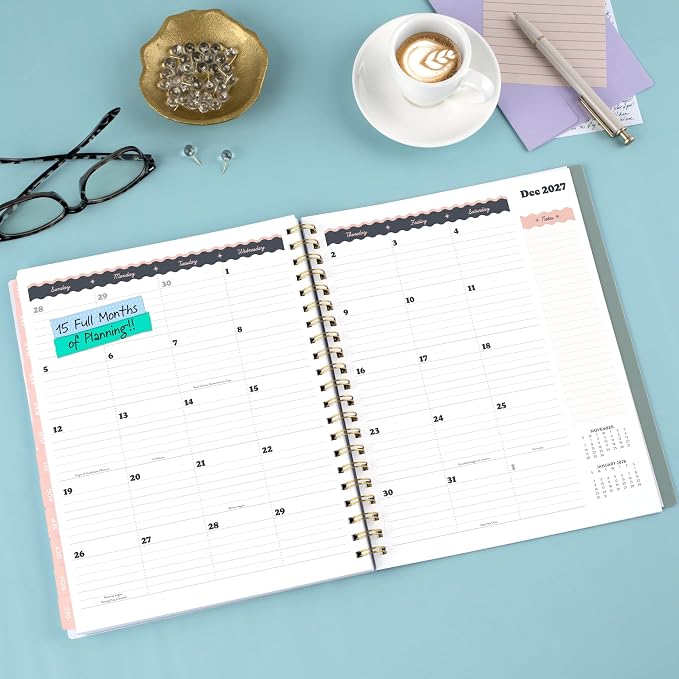 Mead Cambridge 2027 Planner, Weekly & Monthly, 15-Month Oct-Dec, 8.5" x 11", CatCoq, Tiger (CC05-905-27)