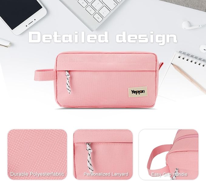 Yeplan Pink Large Capacity Pencil Pouch | Pencil Bag,Pencil Box,Cute Pencil Case,Stationery,Durable Light Weight Material,Back To School, Pencil Case For Girls