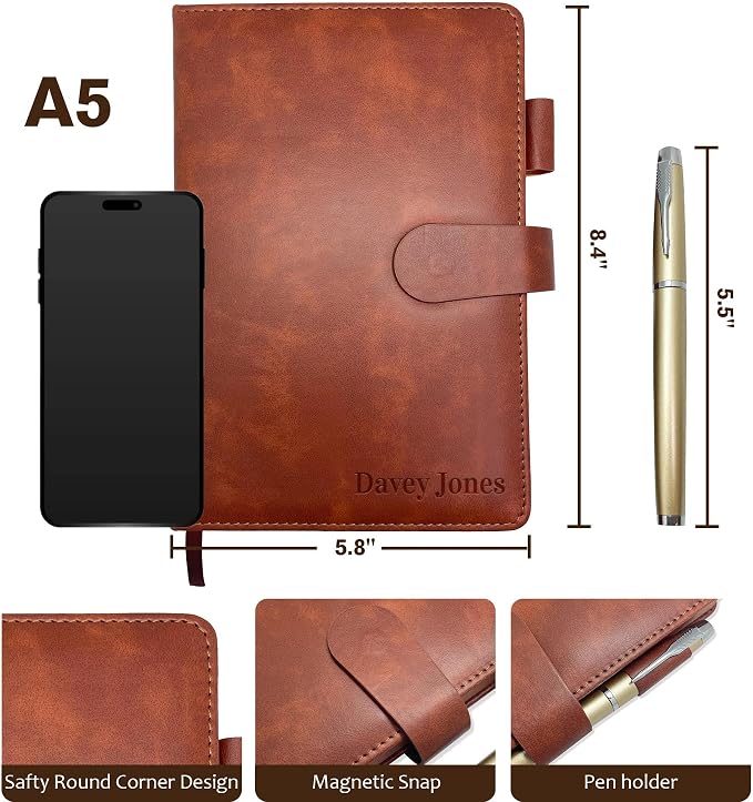 Personalized Notebook with Gift Box & Pen, Custom Text Leather Journal | Custom Gift for Men, Women, Friend, Engraved Journals To Write In, Birthday Anniversary Corporate, Keepsake, Business Gift