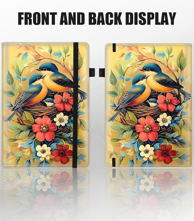 Hardcover Executive Notebooks, A5 PU Leather Lined Journal Notebook, 200 Pages Thick Paper Subject Notebooks for School,Work,Home Writing Business Notebook, Diary Book ，Colorful Birds and Flowers
