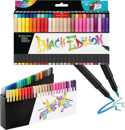 Faber-Castell Black Edition Soft Brush Pens, 50 Felt Tip Markers