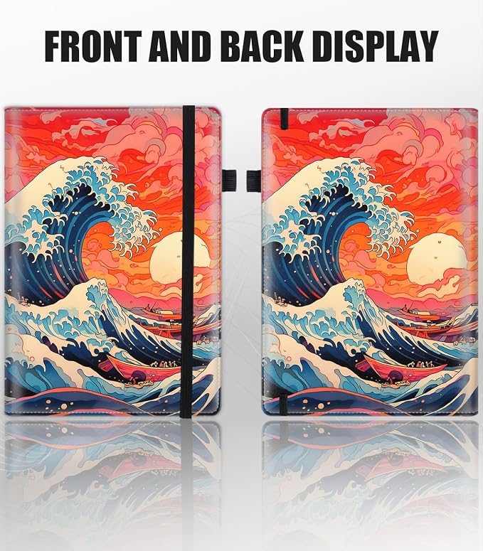 Hardcover Executive Notebooks, A5 PU Leather Lined Journal Notebook, 200 Pages Thick Paper Subject Notebooks for School,Work,Home Writing Business Notebook, Diary Book ， Waves
