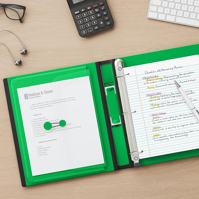 Staples Better Binder, 1.5" D‑Ring Heavy‑Duty Binder, Green, Reinforced Spine, 400‑Sheet Capacity, Durable 3‑Ring Binder for School, Office, Projects, 3‑Pack