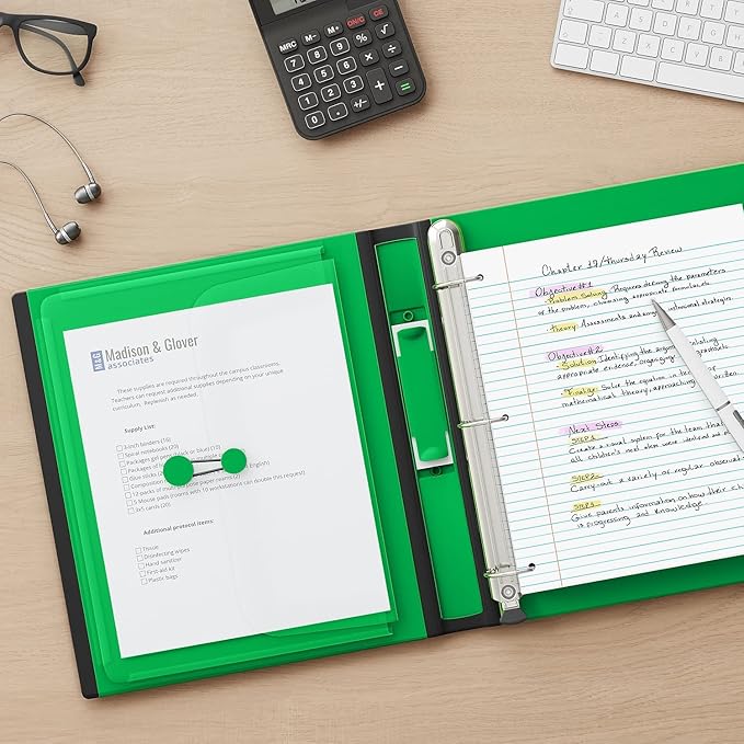 Staples Better Binder, 1" D‑Ring Heavy‑Duty 3‑Ring Binder, Green, Reinforced Spine, 275‑Sheet Capacity, Durable for School, Office & Reports, 3‑Pack