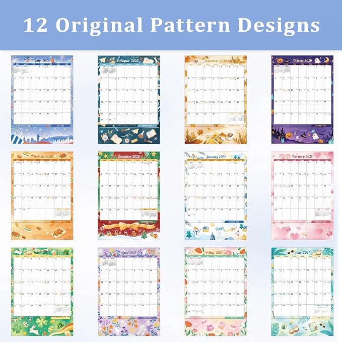 Ospelelf Wall Calendar 2026-2027 with Storage Pockets, 17" X 12" Monthly Large Planner Pad with Protective Cover and Stickers, for Family Fridge Office Teacher Student, Use July 2026 to December 2027 Season