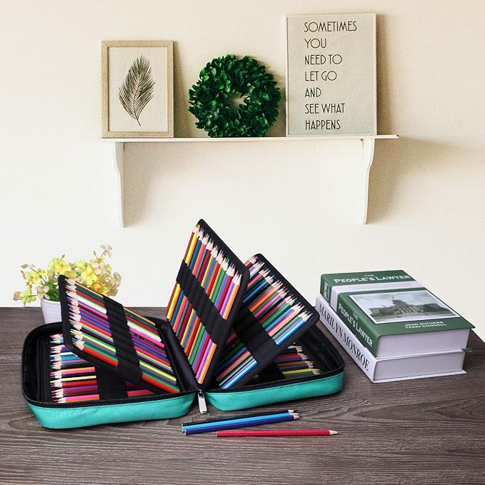 JAKAGO 220 Slots Colored Pencil Case Large Capacity Pen Holder for Artist Painter Zipper Organizer Bag for Marker Highlighter Storage Case for Office Sketch Travel Supplies (Green)