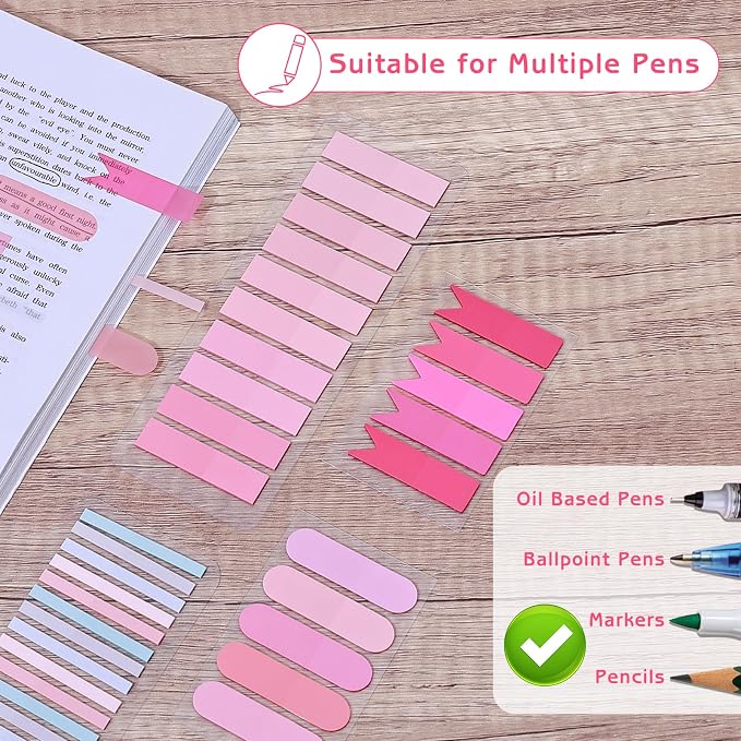 1100 Sheets Transparent Sticky Notes, Clear Waterproof 3 x 3 Sticky Notes with Pen, Translucent See-Though Note Tabs for Bible Study Book Annotation Kitchen Reminder (Pink)