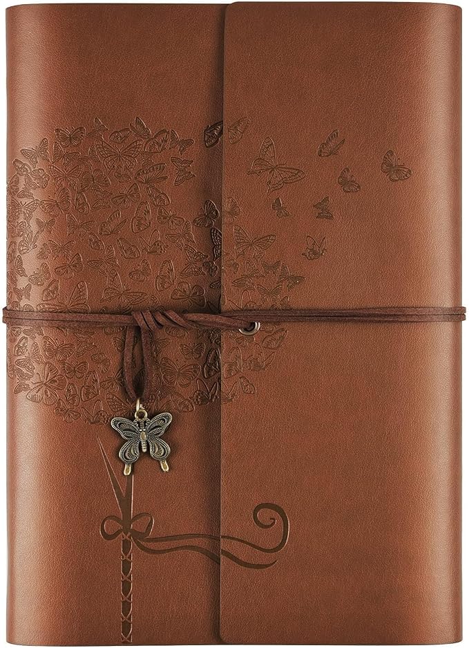 OMEYA Leather Journal Notebook, Refillable Writing Journal Diary Planner for Women Girls (Brown, A5-9.3''×6.3'')
