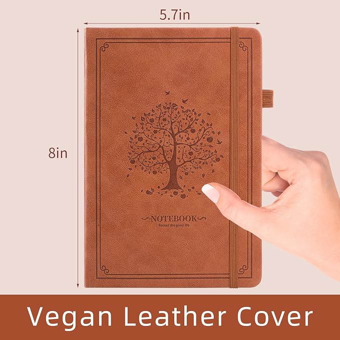 Lined Notebook with Gift Box for Women Men 320 Pages A5 Hardcover Leather with Pen Holder College Ruled Journals for Work Note Taking Travel School Brown