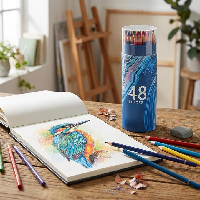 48 Color Pencil, Soft Core Art Pencils Set with Blending Tutorial for Drawing & Coloring Books Premium Coloring Pencils for Adults, Kids, Artists