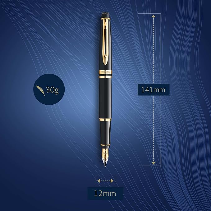 Waterman Expert Fountain Pen, Gloss Black with 23k Gold Trim, Medium Nib, Luxury Pen in Gift Box, Fountain Pen for Writing