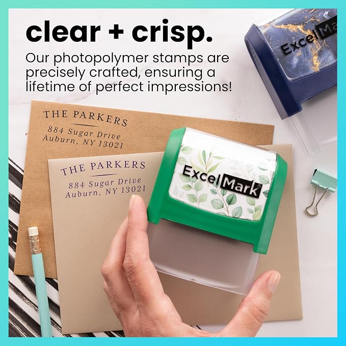 ExcelMark Custom Return Address Stamp (Navy, Regency Arch) | Custom Return Address Stamp with Elegant Designs, Vibrant Colors & Patterns – Perfect for Mail, Invitations & Gifts