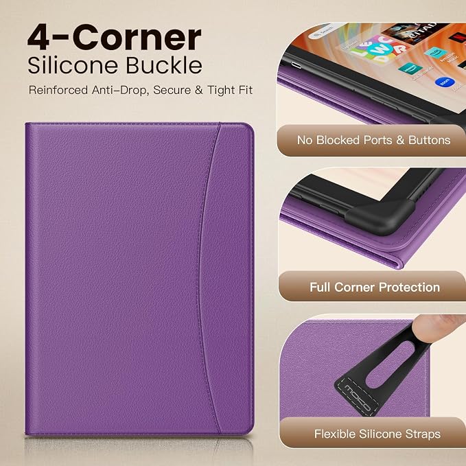 MoKo for Universal 11 inch Android Tablet Case with Pen Holder, Purple | Fits All 9.6-11 inch Tablets, Slim 360 Degree Rotating Cover, Multi-Angle Stand, Front Pocket, No fit iPad/NO back opening