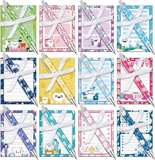 Eaasty 48 Pcs Dental Hygienists Gifts Bulk Tooth Notepads and Ballpoint Pens with Ribbon Dental Assistant Appreciation Gifts for Dentist, Nurse, Doctor, Staff, Coworker