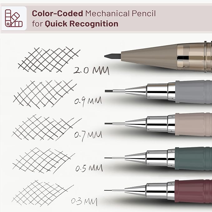 Mr. Pen- Art Mechanical Pencil Set, 5 Sizes (0.3, 0.5, 0.7, 0.9, 2.0mm) | 5 HB Lead Refills & 10 Eraser Refills, Precision Drawing Pencils for Sketching, Writing & Artwork